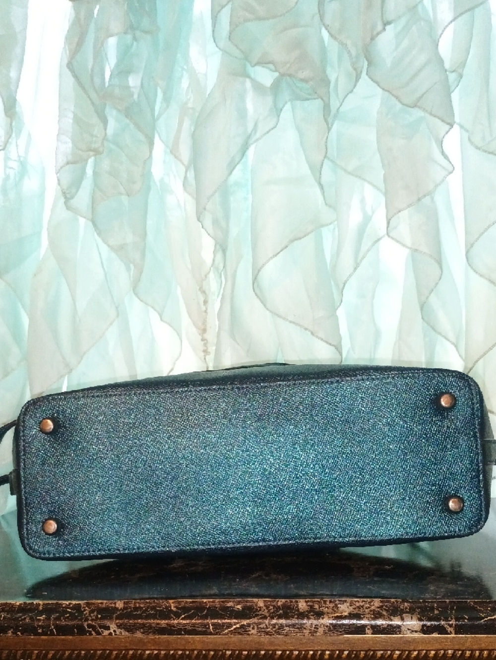 Coach Metallic Blue Dome Satchel with Gold Hardware - Picture 6 of 7